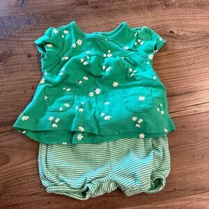 Carters Baby Girl 3M Green Floral Peplum Top and Striped Bloomers Set 1K480910